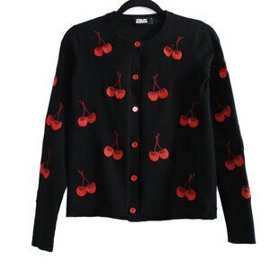 OpenLady Studio Retro Rockabilly Cherry Embroidered Cardigan